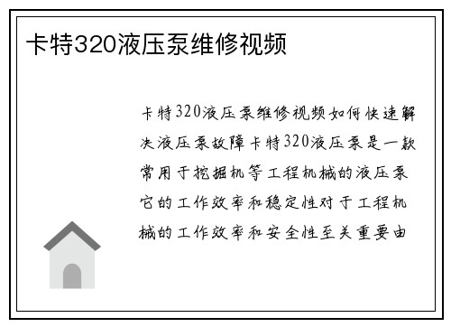 卡特320液压泵维修视频